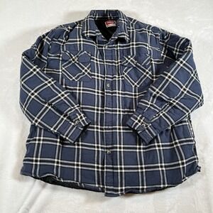 Wrangler Men's 2XL Sherpa Lined Flannel Shirt Jacket Blue Plaid Fleece Shacket